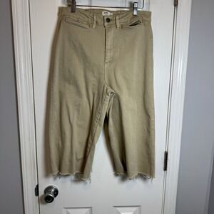 OAT New York Jeans High Waist Wide Leg‎ Crop Size 10/30 Light Tan Raw Hem
